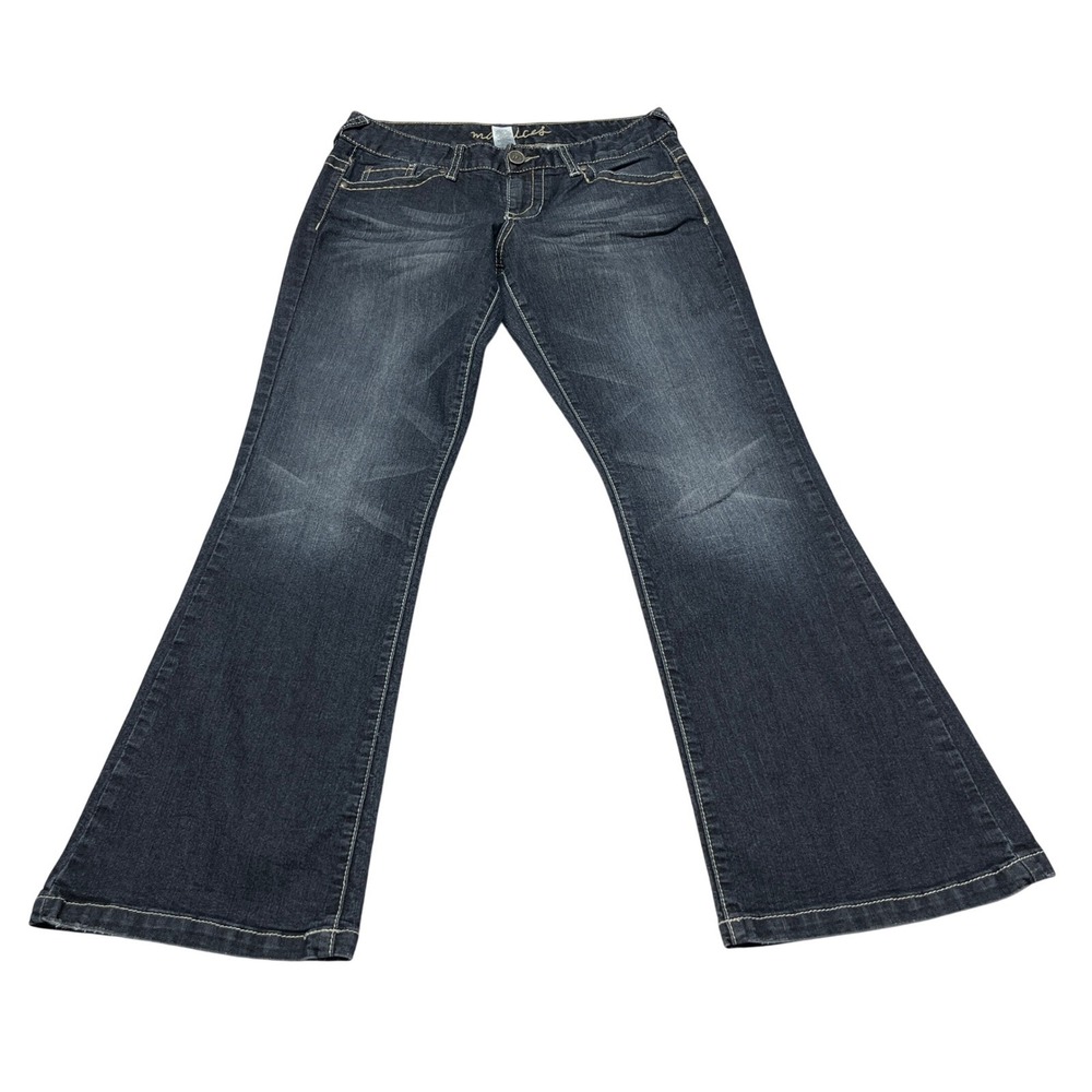 Maurices Flare Jeans Womens 7/8 Short Blue‎ Dark Wash Thick Stitch Stretch Y2K